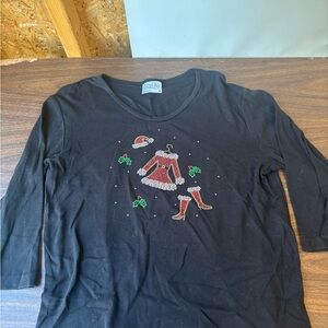 Cactus Bay Black Long Sleeve Christmas Tee Crew Neck